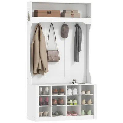Produktbild von Garderobe mit Regal, Bank, Haken, Schuhfächern, Spanplatten, MDF, Weiß