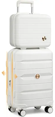 Immagine prodotto di Valigia trolley con guscio rigido, adatta come bagaglio a mano, espandibile, con lucchetto TSA, colore bianco, 55 cm