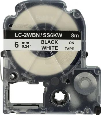 Produktbild von vhbw Schriftband-Kassette kompatibel mit Epson LabelWorks LW-1000P, LW-600P, LW-500, LW-400, LW-300 Etiketten-Drucker 8m x 6mm Schwarz auf Weiß
