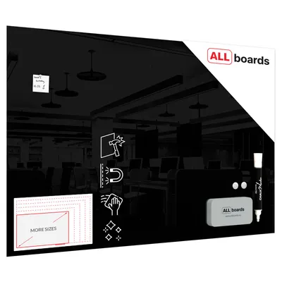 Produktbild von Glasboard Schwarz 180x120cm magnetisch aus 4mm gehärtetem Glas, vertikal/horizontal montierbar