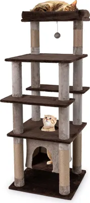 Produktbild von Hoher, mehrstufiger Katzenbaum mit Schaukel, Plüschbett, Braun