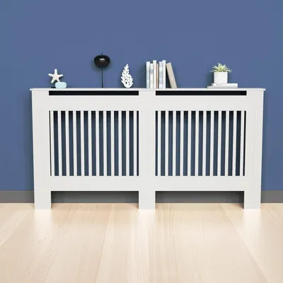 Image de FATIVO cache-radiateur 172x19x92cm: cache-radiateur haut blanc, en MDF épais, avec lames verticales