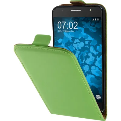 Produktbild von PhoneNatic Kunst-Lederhülle kompatibel mit Alcatel POP 4 - Flip-Case grün + 2 Schutzfolien