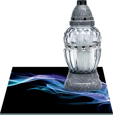 Zdjęcie produktu dla SZKLANA PODSTAWKA POD ZNICZE Z DEDYKACJĄ 40x40cm Wstęga 65h