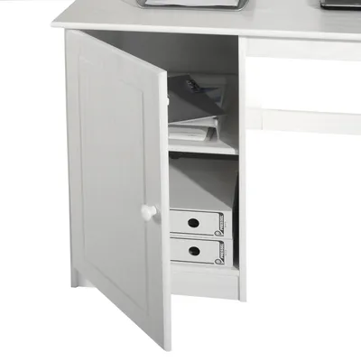 Produktbild von Schreibtisch MANAGER, weiß - Bürotisch mit 4 Schubladen und Fach, Computertisch mit Stauraum aus Kiefer Massivholz,  PC-Schreibtisch, klassisch