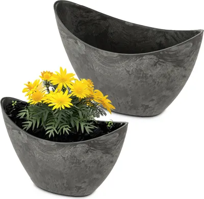 Produktbild von Hohe Pflanzschalen oval 2er Set 20, 24 cm für draussen schwarz