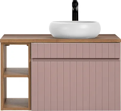 Produktbild von Waschbeckenunterschrank 80 cm, Regal, Waschbecken rund IRAKLIO-56-ROSE rosa Eiche Nb., B/H/T ca. 80,4/60,5/46 cm