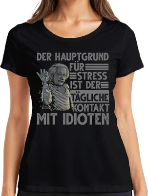 Zdjęcie produktu dla Główny powód stresu kontakt z idiotą śmieszna koszulka damska Einstein physics nerd, czarny, XXL