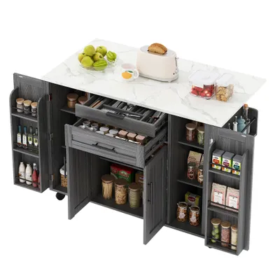 Immagine prodotto di Mobile credenza multifunzionale, dotata di ruote, con piano ribaltabile, cassetto per posate e spazio contenitivo