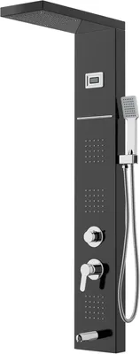 Produktbild von Duschsäule mit Hydromassage, LED-Temperaturanzeige, Wasserhahn mit 5 Funktionen, Regen, Wasserfall, Massage, Wanneneinlauf und Duschkopf mit Schlauch