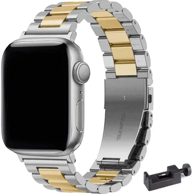 Produktbild von Stravo Edelstahlarmband – Kompatibel mit Apple Watch 38/40/41/42 mm, SE & Serie 1–11 – Robustes Metallarmband – Silber/Gold