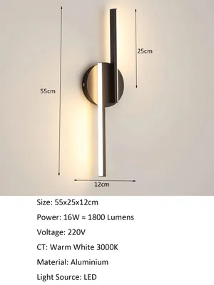 Immagine prodotto di Lampada da parete a LED - Lampada da parete moderna - 25 W - 3000 K - 2 sorgenti luminose - Luce direzionata verso l'alto e verso il basso - Alluminio - Colore A6916