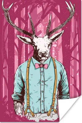 Produktbild von MuchoWow® Poster Jahrgang - Hirsch - Wald 60x90 cm - Wanddekoration