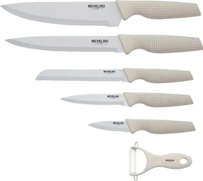 Zdjęcie produktu dla MICHELINO 6-częściowy zestaw noży Zestaw do krojenia z obieraczką Seria Alythia Beige