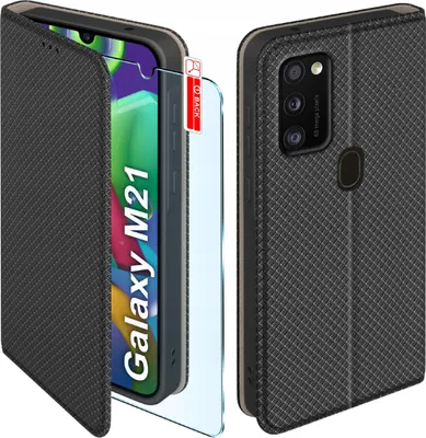Obrázek produktu pro Pouzdro s klopou pro Samsung M21 Uzavíratelné černé pouzdro + sklo 9H