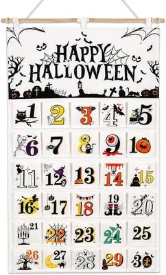 Image de Calendrier de l'Avent en tissu sur le thème d'Halloween - Calendrier de l'Avent réutilisable pour 2026 avec 31 poches - Personnalisez votre propre calendrier pour compter les jours jusqu'aux décorations d'Halloween