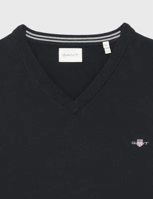 Image de Gant Pull col V bleu foncé Coton Regular Fit