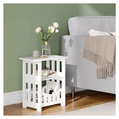 Produktbild von Beistelltisch, Nachttisch mit 3 Ebenen, 46x30x50cm, Kaffeetisch, Couchtisch, Sofatisch für Schlafzimmer und Wohnzimmer, Weiß
