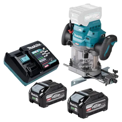 Obrázek produktu pro Akumulátorová horní frézka Makita RP 001 GU201 40 V max., 12 mm, bezkartáčová + 2x akumulátor 4,0 Ah + nabíječka
