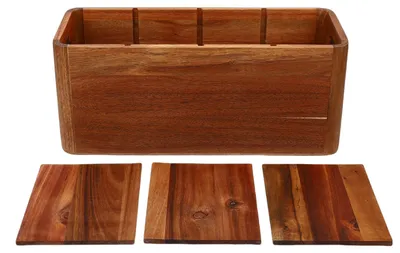Image de Support en bois pour ustensiles de cuisine, organisateur de couverts pour plan de travail, avec 4 compartiments pour cuillères et fourchettes