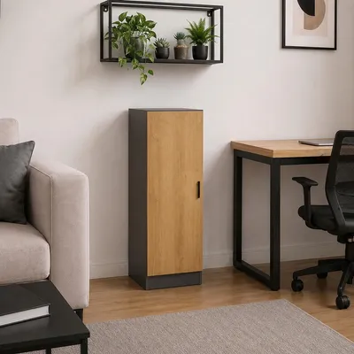 Produktbild von VCM Mehrzweckschrank mit 1 Drehtür, 38 x 114 x 32 cm, Wohnzimmerschrank, Büroschrank und Aufbewahrungsschrank mit 3 Fächer - Dilos