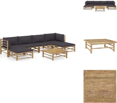 Produktbild von vidaXL 7-tlg. Garten-Lounge-Set mit Dunkelgrauen Kissen Bambus -  Gartenmöbel-Sets