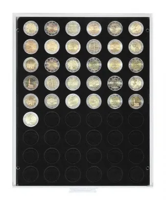 Produktbild von Lindner 2154C Münzbox Carbo mit 54 runden Vertiefungen für Münzen mit Ø 25,75 mm-Grau / schwarze Einlage