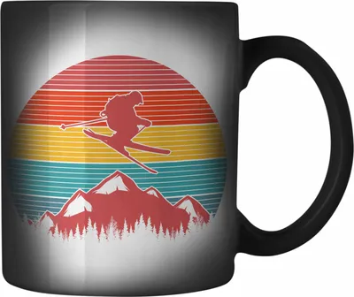 Produktbild von Trendation - Ski Farbwechsel Zauber-Tasse Geschenk Grafik Geschenkidee Skifahrer Geschenk Winter Berge (Schwarz)