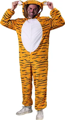 Produktbild von Overall Tiger Kasimir Jumpsuit Kapuzen Einteiler Karneval Kostüm uni S-XL