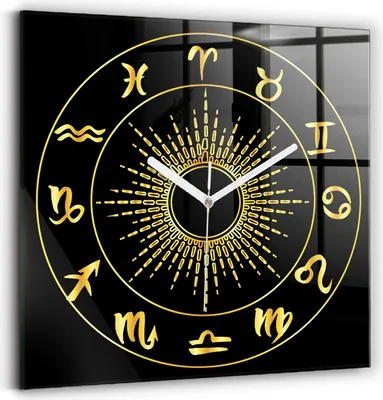 Produktbild von Wallfluent Wanduhr – Stilles Quarzuhrwerk - Uhr Dekoration Wohnzimmer Schlafzimmer Küche - weiße Zeiger - 30x30 cm - Tierkreiszeichen