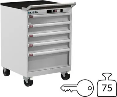 Produktbild von Lista Schubladenschrank - fahrbar - 14.249.110 - 890 x 564 x 572 mm (HxBxT) - 5 Schubladen - 75 kg - Key Lock - reinweiß (RAL 9010)
