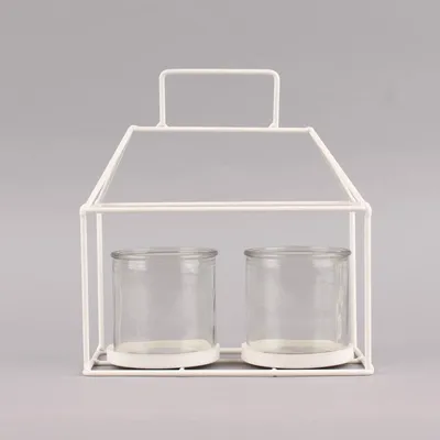 Produktbild von Laterne Windlicht Haus mit 2 Gläsern Metall Glas weiß klar 20x11x22cm