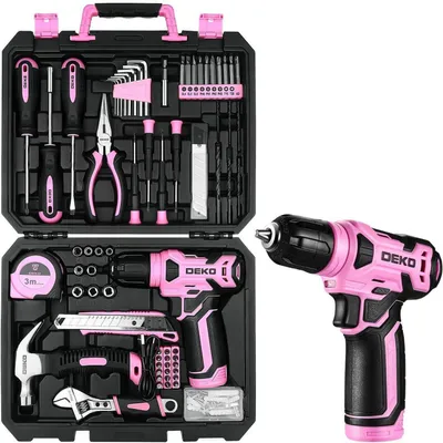 Produktbild von Werkzeugkoffer bestückt 126-teilig Rosa mit 8V Akkuschrauber und LED