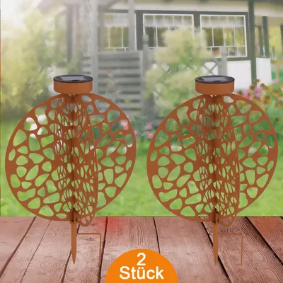 Produktbild von Solarleuchte Garten 2er Set Scheibe Rost Solarlampe Außen Außenleuchte Solar