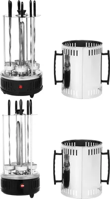 Immagine prodotto di Grill elettrico verticale SW-6, 1000 W, acciaio inox, girarrosto automatico, 6 spiedini, senza fumo, grigio