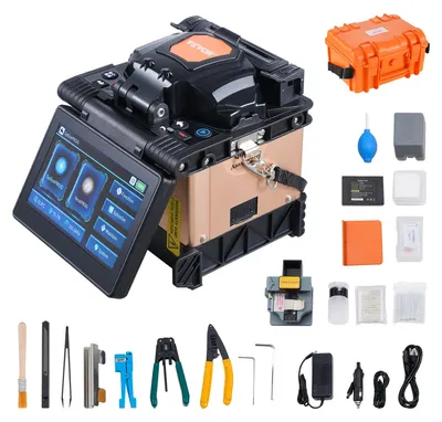 Image de Épisseur de fibre optique VEVOR, 4 moteurs, épissure d'alignement, 6 s d'épissure & 13 s de chauffage, Fiber Fusion Splicer , support de fibre 3 en 1, 7800 mAh