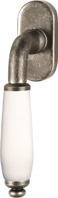 Produktbild von Massiv Messing Fenstergriff Rasterolive Modell Firenze Antik Grau Griff Weiss