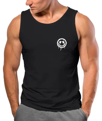Produktbild von Herren Tank-Top Print Aufdruck Motiv Drip Face Drippy Smile Herz-Augen Lächeln Graffiti Fashion Streetstyle Muskelshirt Neverless® schwarz XXL