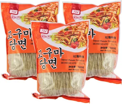 Produktbild von [ 3x 500g ] SYJ Süßkartoffel Fadennudeln / Süßkartoffel-Vermicelli / Korean Style
