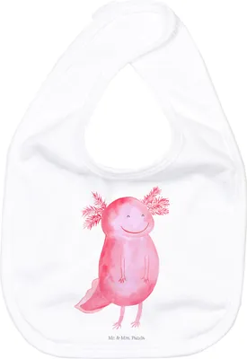 Produktbild von Mr. & Mrs. Panda Lätzchen Axolotl Glücklich - Weiß - Geschenk, Lebensfroh, Lurch, Motivation, Axolot, Schlabberlatz, Für Babys, gut Gelaunt, Stofflätzchen, Spucklätzchen