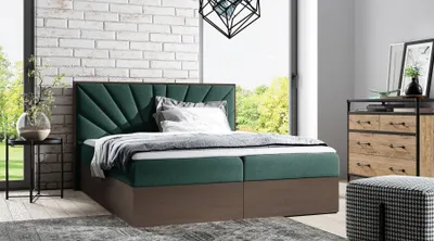 Produktbild von Kontinentales Bett 140x200 CHANTELLE 7 - dunkle Eiche / Grün + GRATIS Matratzenauflage