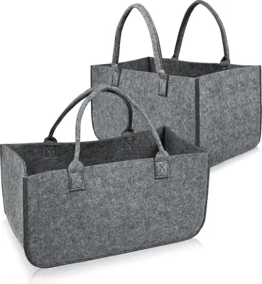 Produktbild von LZQ Filztaschen 2 Stück Tasche aus Filz, Kaminholzkorb Filztasche Shopper Faltbar, 50 x 25 x 25 cm Kaminholztasche, Holzkorb zur Aufbewahrung von Holz, Zeitungen, Kaminholz,Hellgrau
