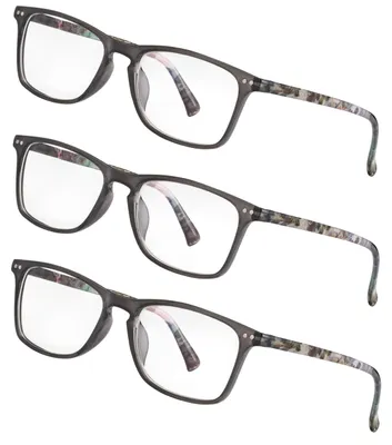 Produktbild von LEXXOO 3er-Pack Lesebrille Transparent-Grau Muster, +2,0 dpt – Transparent Blumenmuster