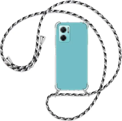 Produktbild von Handykette Backcover-Schutzhülle mit Band (Metall silberfarben) für Xiaomi Redmi 10 5G / Note 11E - schwarz/grau/weiß