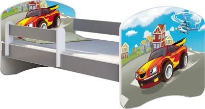Produktbild von ACMA Jugendbett Kinderbett Junior-Bett Komplett-Set mit Matratze Lattenrost und Rausfallschutz Grau 03 Racing Car 140x70