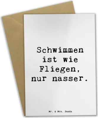 Produktbild von Mr. & Mrs. Panda Glückwunschkarte Spruch Schwimmen wie Fliegen - Weiß - Geschenk, glückwunschkarten, Sportler, dankeskarten, Sport, Wasserfitness, Wasser, hochzeitskarten