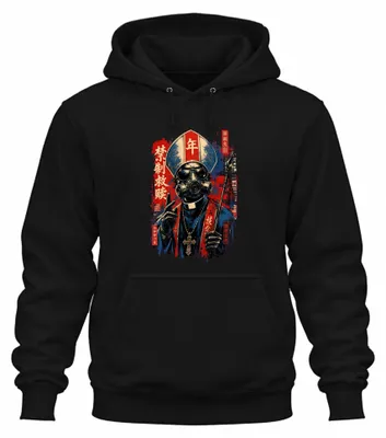Productafbeelding van Cyberpunk, Paus, Gasmasker, Dystopie, Japan, Y2K, Priester, Hoodie, Kapuzenpullover, Zwart, Maat S