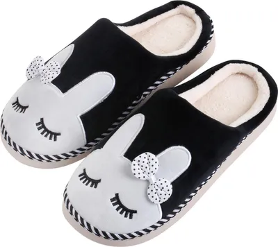Produktbild von Kuschelige Plüsch Hausschuhe, Pantoffeln, Tier-Schlappen für Damen, Mädchen | 40/41 EU | Kaninchen Schwarz
