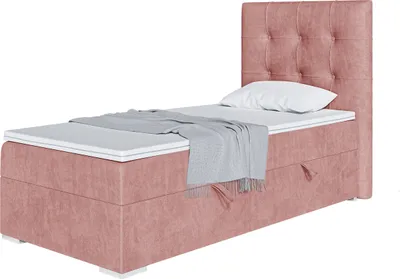 Produktbild von MEBLINI Boxspringbett mit Bettkasten - Gepolstert Einzelbett mit Matratze und Topper - Polsterbett mit Stauraum - Bett mit Kopfteil - Stauraumbett - DENIZ - 80x200 Links  - H3/Rosa Samt