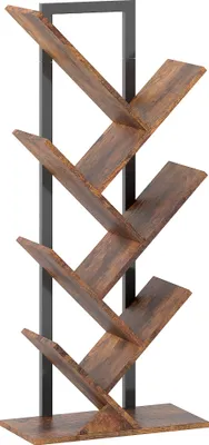 Produktbild von Bücherregal Standregal mit 7 Ebenen Schmal Regal im Baumform für Büro, Rustikal Braun